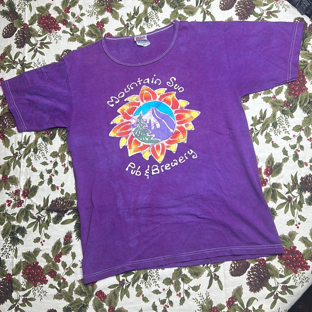 Mountain Sun Pub & Brewery, Boulder CO Batik front & back print tee size Small